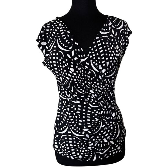 Worthington Geometric Blouse Cap Sleeve Polyester Blend Women's Size Petite S - Picture 1 of 13